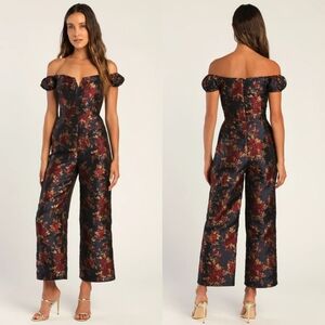 Lulu's Black and Red Floral Jumpsuit